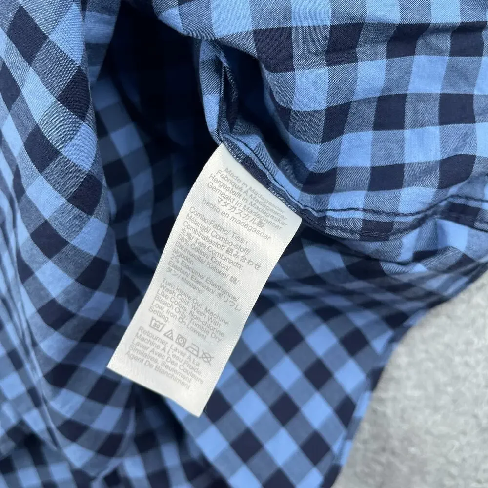 J Crew Flex Washed Slim Shirt Blue Navy Gingham Check Button Up Long Sleeve L